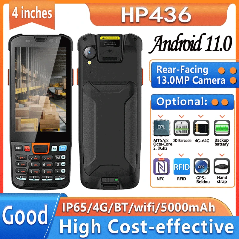 HiDON 4 Inch Android 11 3+32GB 4G LTE 13MP Mini Portable Rugged Handheld Computer Mobile Industrial PDA NFC Mobile Data