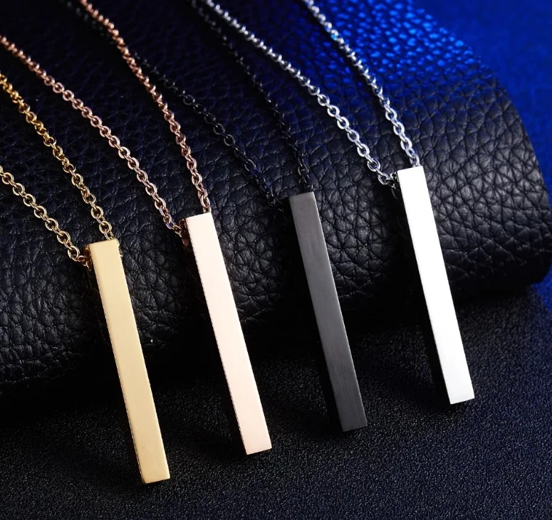 Personalized Vertical Bar Necklace Men Women Stainless Steel 18k Gold