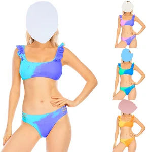 New Women's Custom Beachwear Bikini Solid Color Changing Two-Piece Spandex/Polyester Swimsuit V-String Print Pattern Sexy Tank