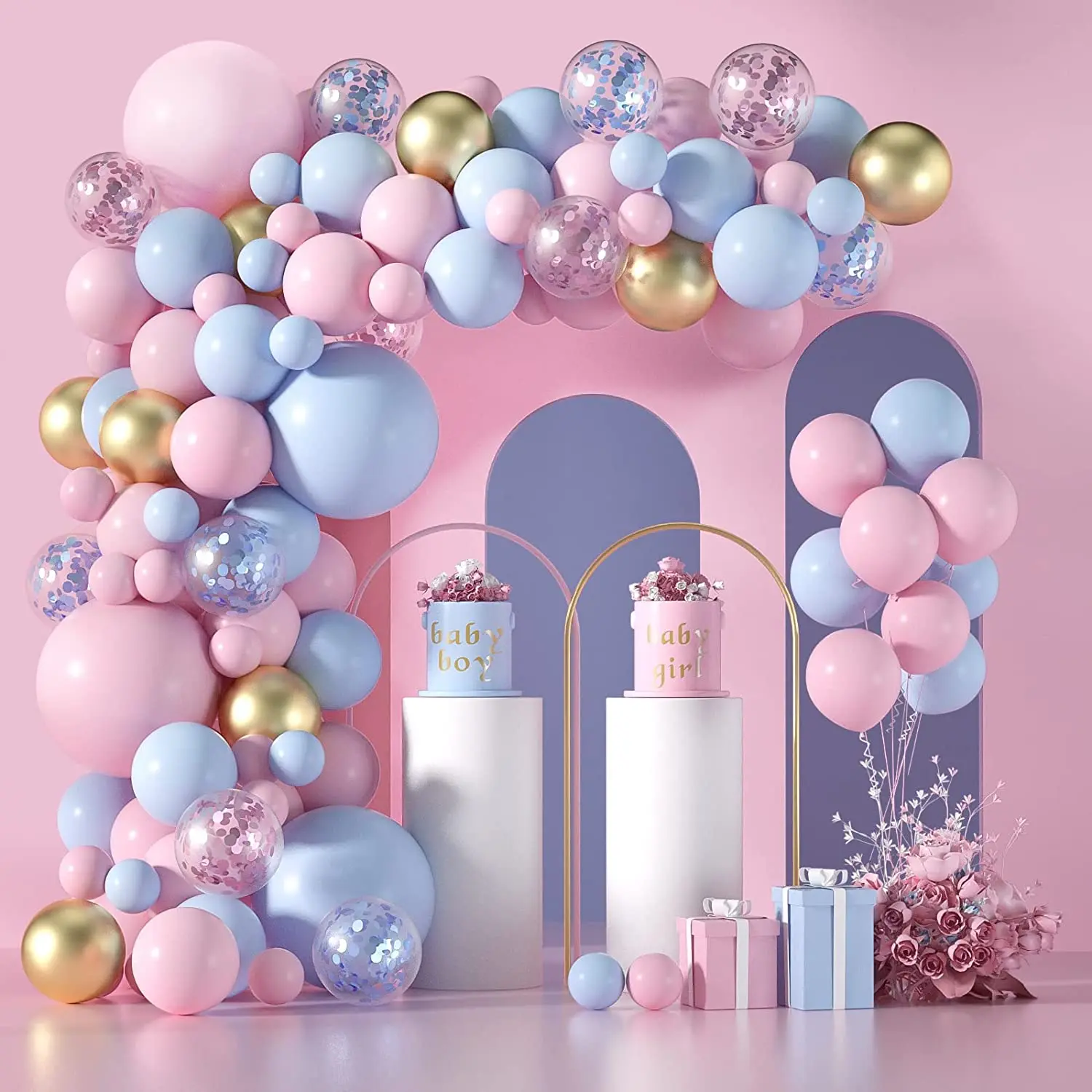 Pink and Blue Balloon Garland Arch Kit Pink Blue Confetti Gold Latex Balloons Gender Reveal Balloon Baby Shower Decorations