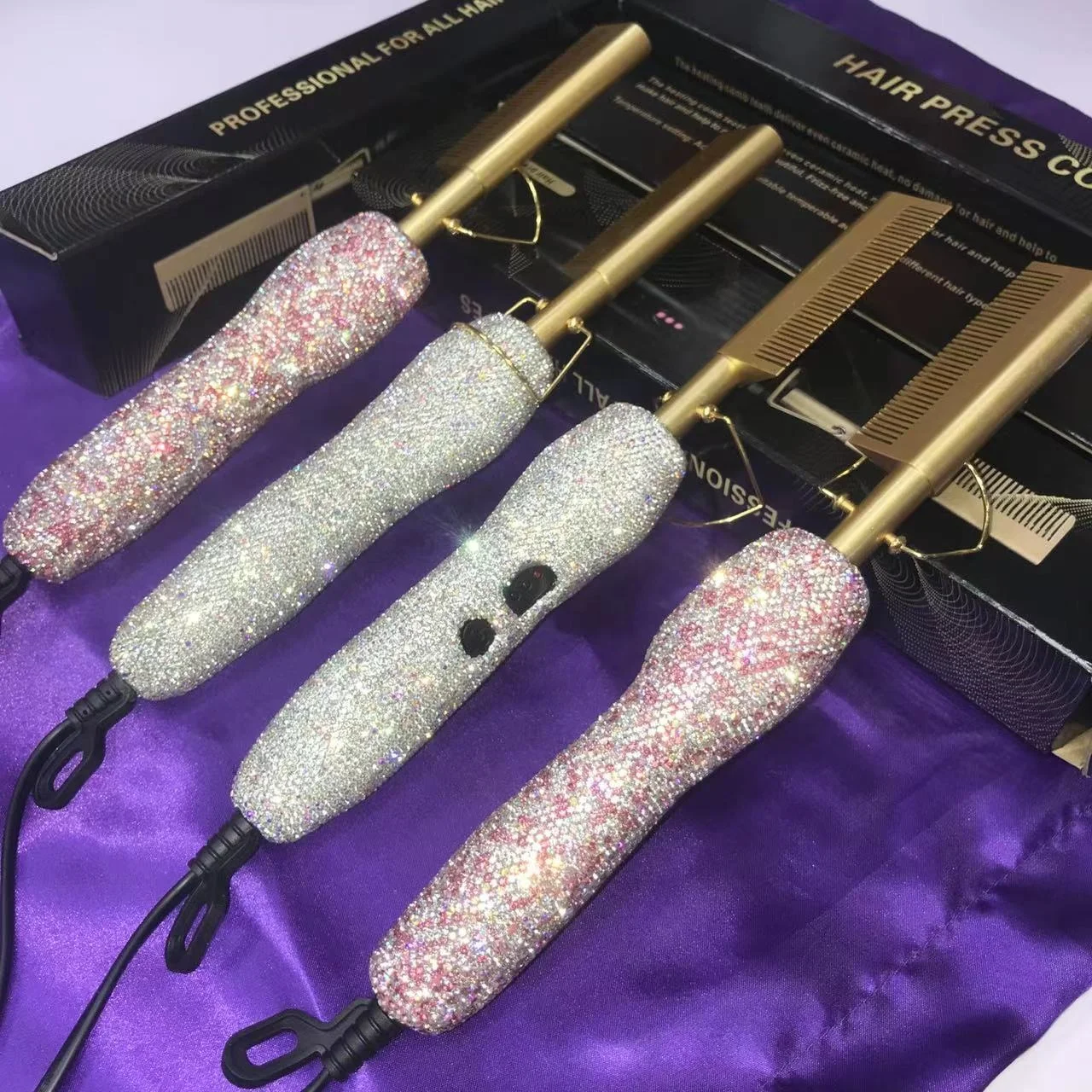 Оптовая продажа, индивидуальная этикетка, медная электрическая расческа, высокотемпературный выпрямитель для волос, блестящая расческа для вьющихся волос