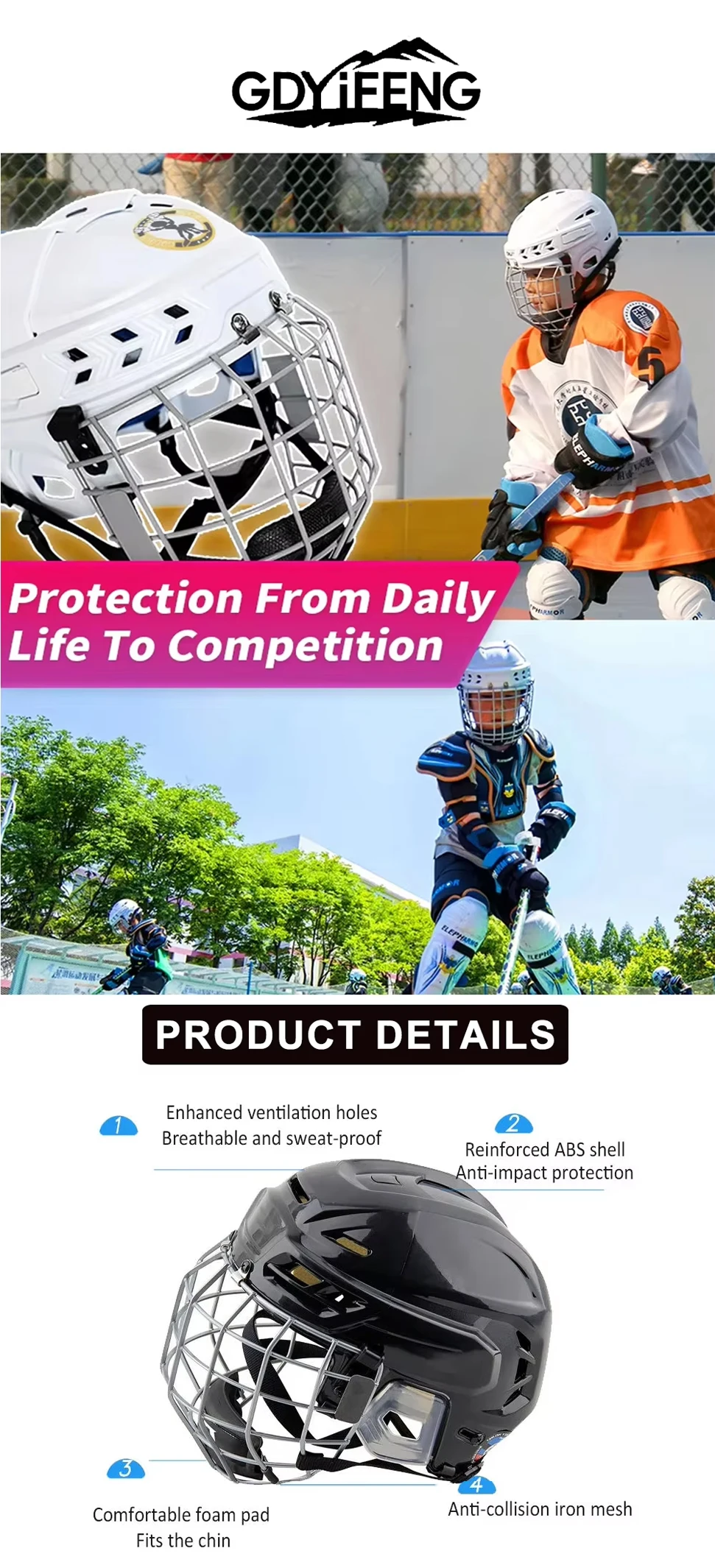 Factory Customizable ABS+PC Full Face Protective Ice Hockey Helmet for Roller Skating and Boxing Ice Hockey
