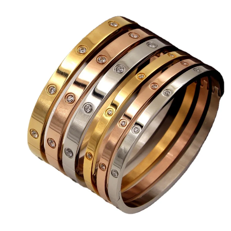 Luxury on Slim Thin Button Gold Plated Metal 50mm 15cm Women with Screwdriver Stainless Steel love Bangle Bracelet Screw