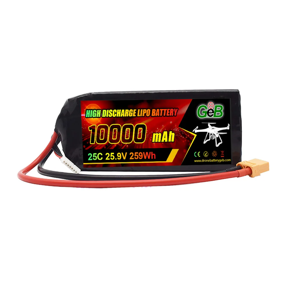 25C høy utladningshastighet lipo-batteri 7S 25,9V 10000mah oppladbar litiumpolymerbatteripakke for UAV-dronebatteri