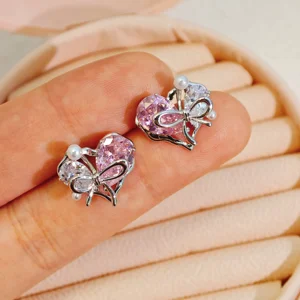 Ilona Beautiful Design Women Bow Stud Earring 18k Gold Plated Earring High Quality Heart Zirconia Earrings