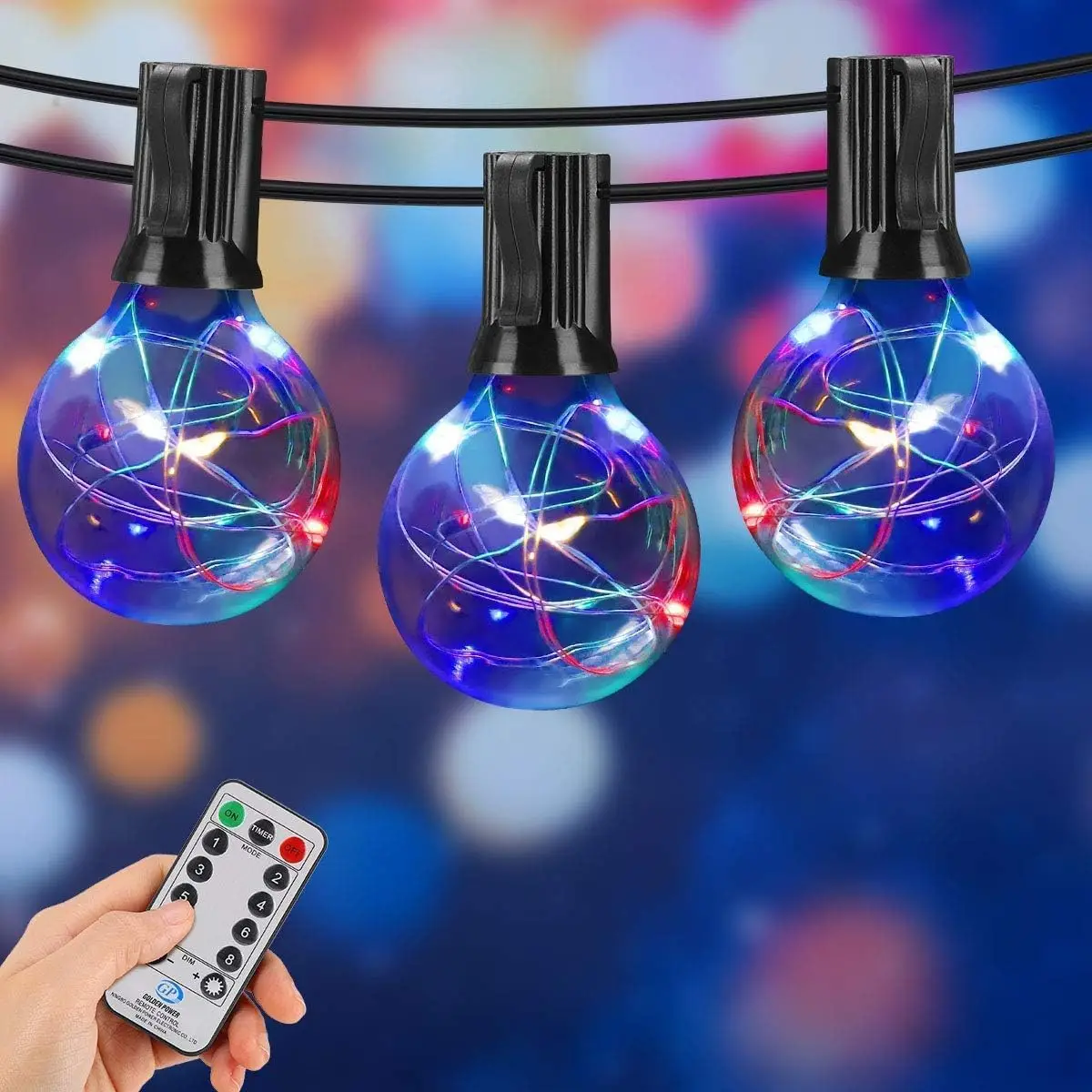 24V 25FT Outdoor Waterproof RGB String Light Decorative Garland for Wedding Christmas with 25 Sockets  Globe G40 LED Bulbs