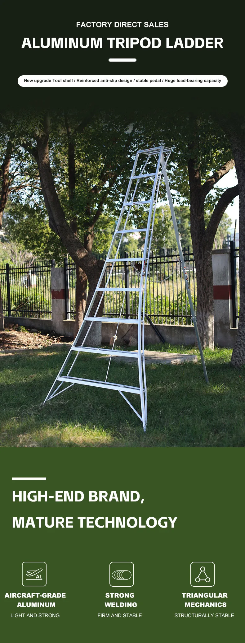 Hot Sales Aluminum Tripod Ladder For Gardening Task 5 Steps Sliver
