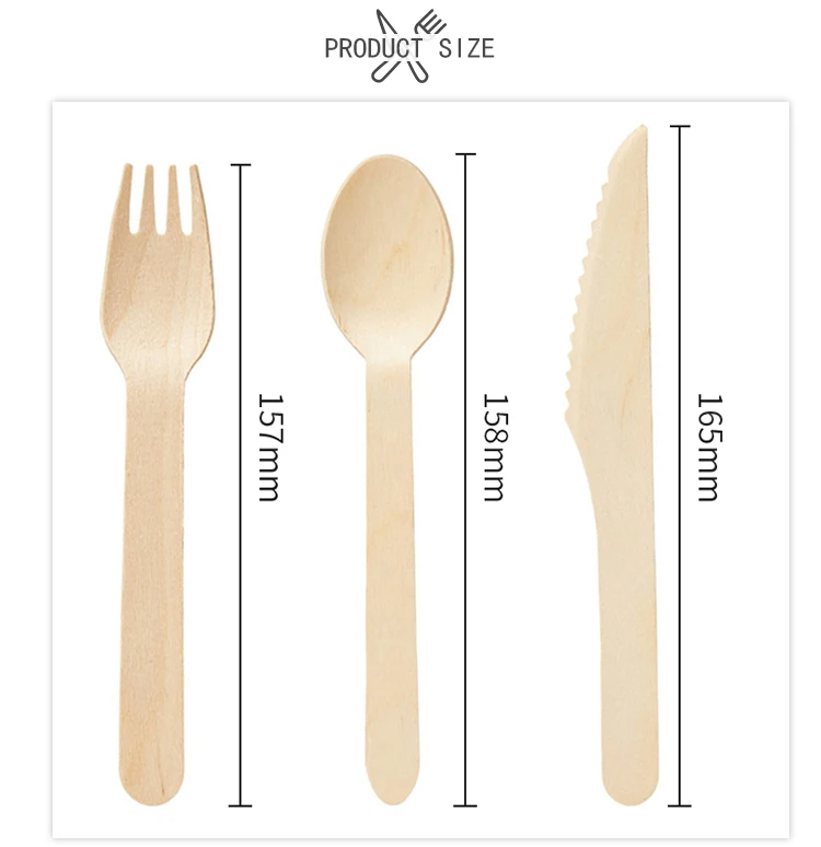 Disposable Wooden Spoon Fork Knife Biodegradable Wood Tableware Cutlery