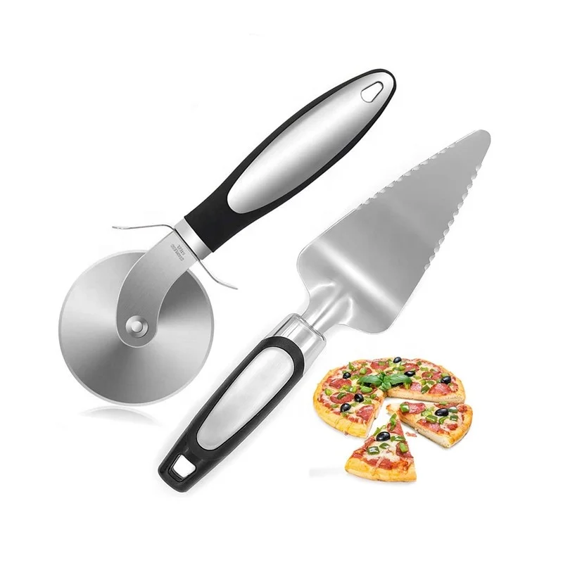 Gzasike Stainless Steel Kitchen Tool Pizza Cutter Wheel & Pizza Shovel Server For Serving Food