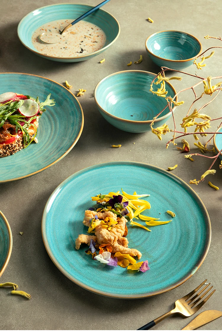 2023 Ins Vacation Hotel Resort Blue Dinnerware Sets Ceramic Dishes & Plates Set For Mexican