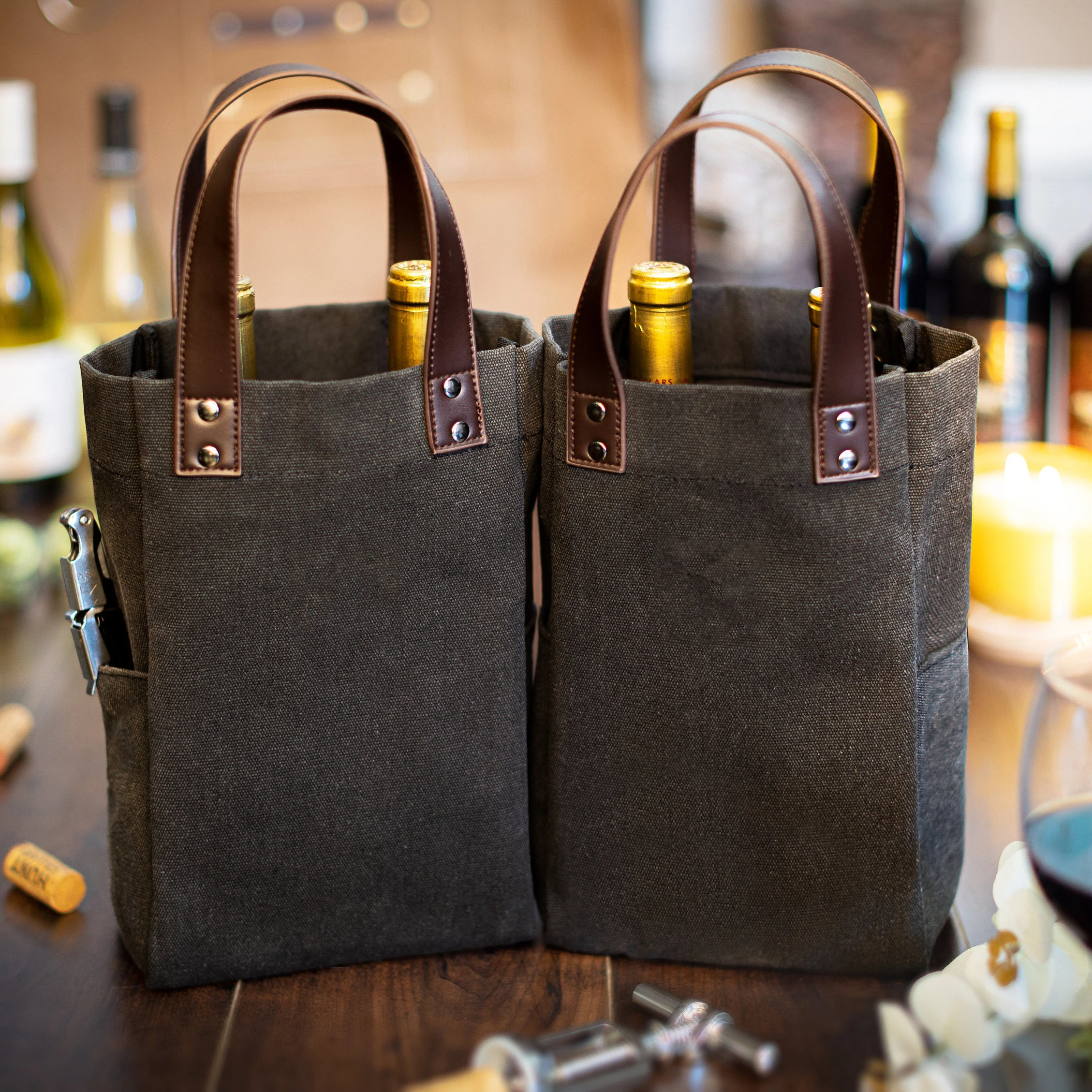 Customized 2-Bottle Wine Gift Bag Personalized Reusable Eco-Friendly Cotton Tote with Sturdy Handles Canvas Material