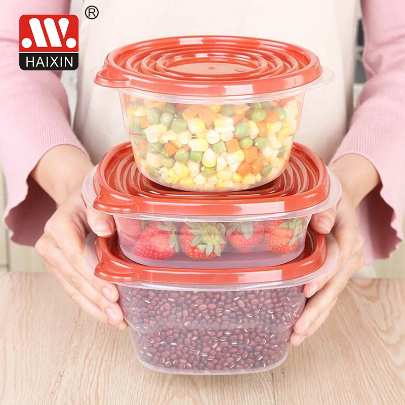 HAIXIN 0.5L 0.76L 1.4L Hot Sale Customized Round Fruit Meal Clear Airtight Kitchen Plastic Round Food Storage Containers Set