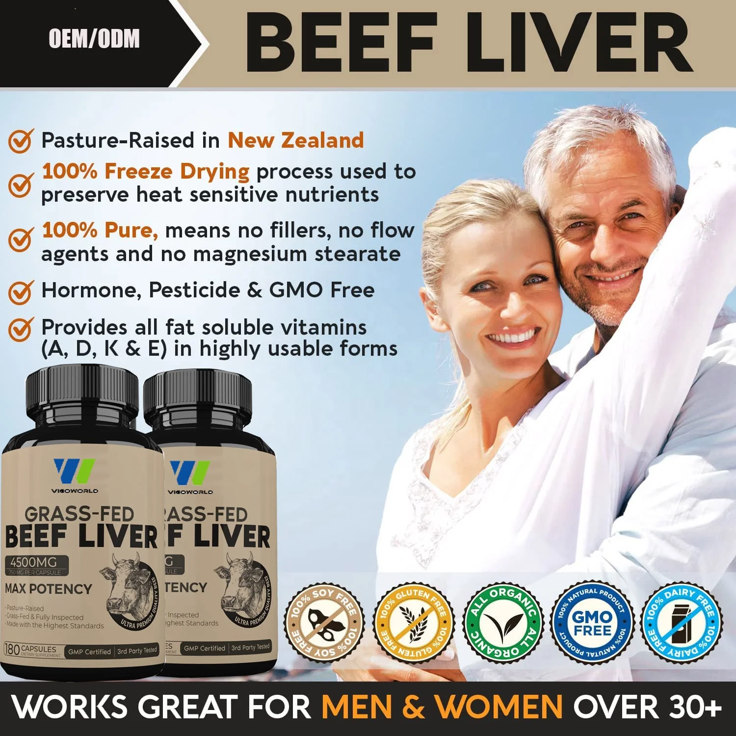 Grass Fed Desiccated Beef Liver Capsules With Natural Iron Vitamin A