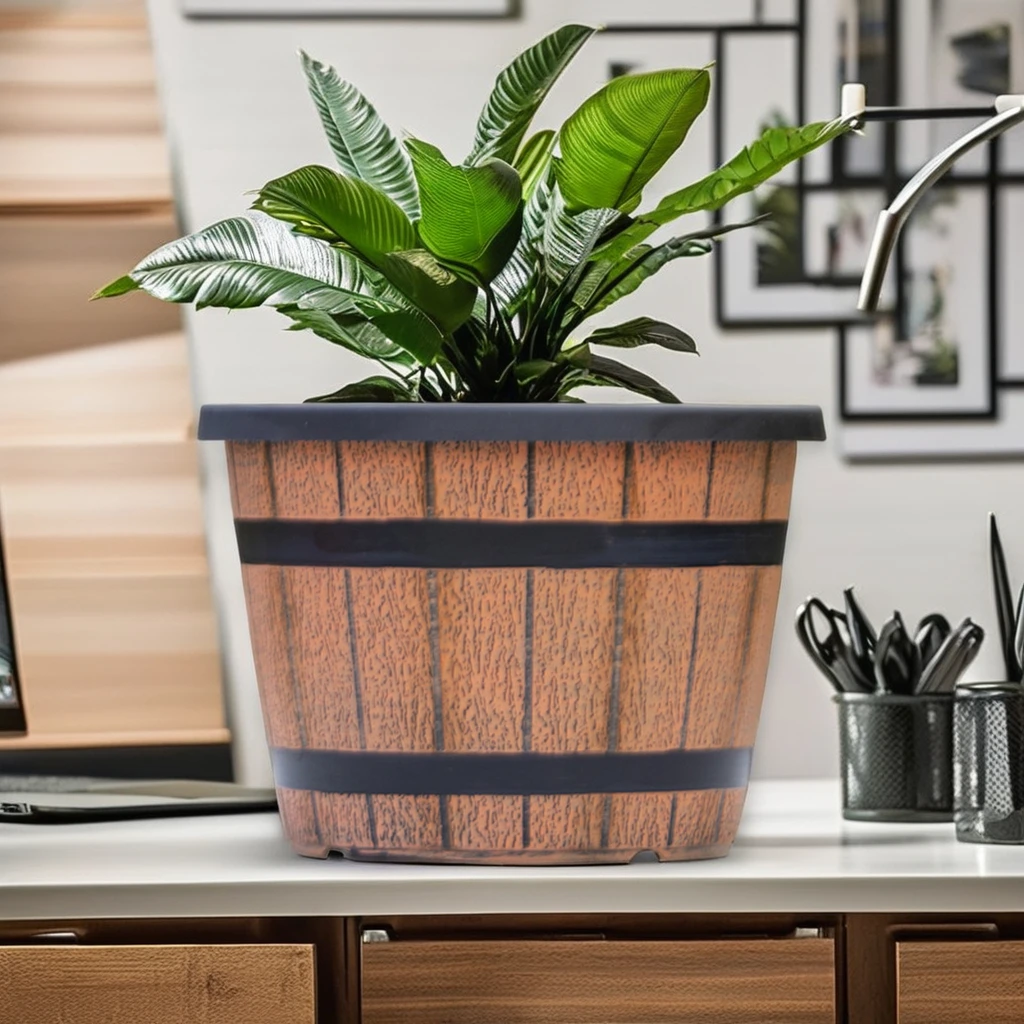 Multi Size 8 10 12 14 16 Inch Diameter Plastic Barrel Planter Pots Wholesale for Plants Flower Home Garden Decorative
