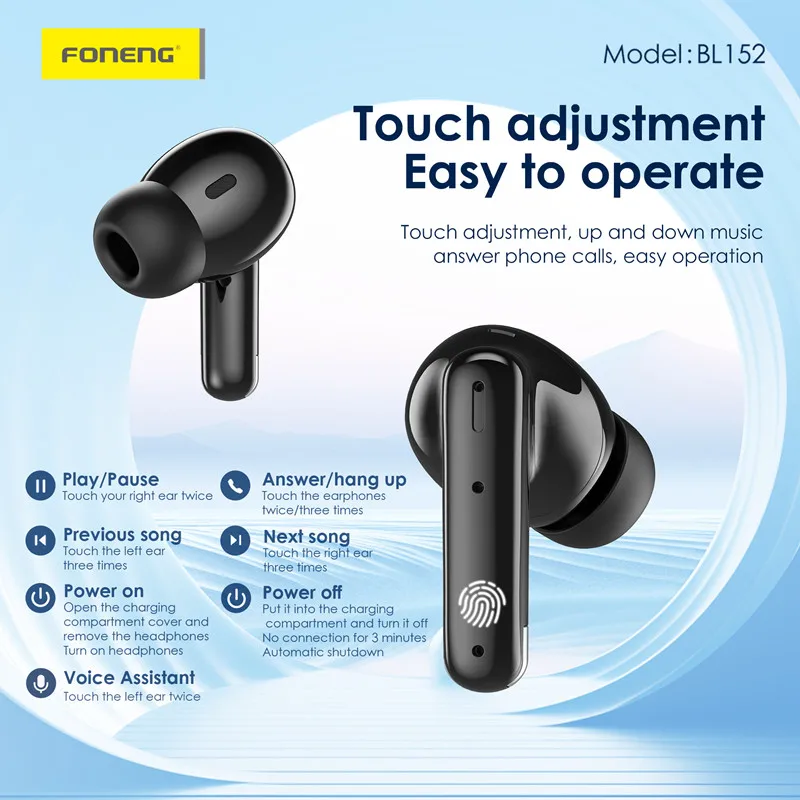 FONENG New High Quality BL152 Real ANC + ENC Tws Earphones Dual Noise Canceling HD Call Low Latency Wireless In-ear Headphones