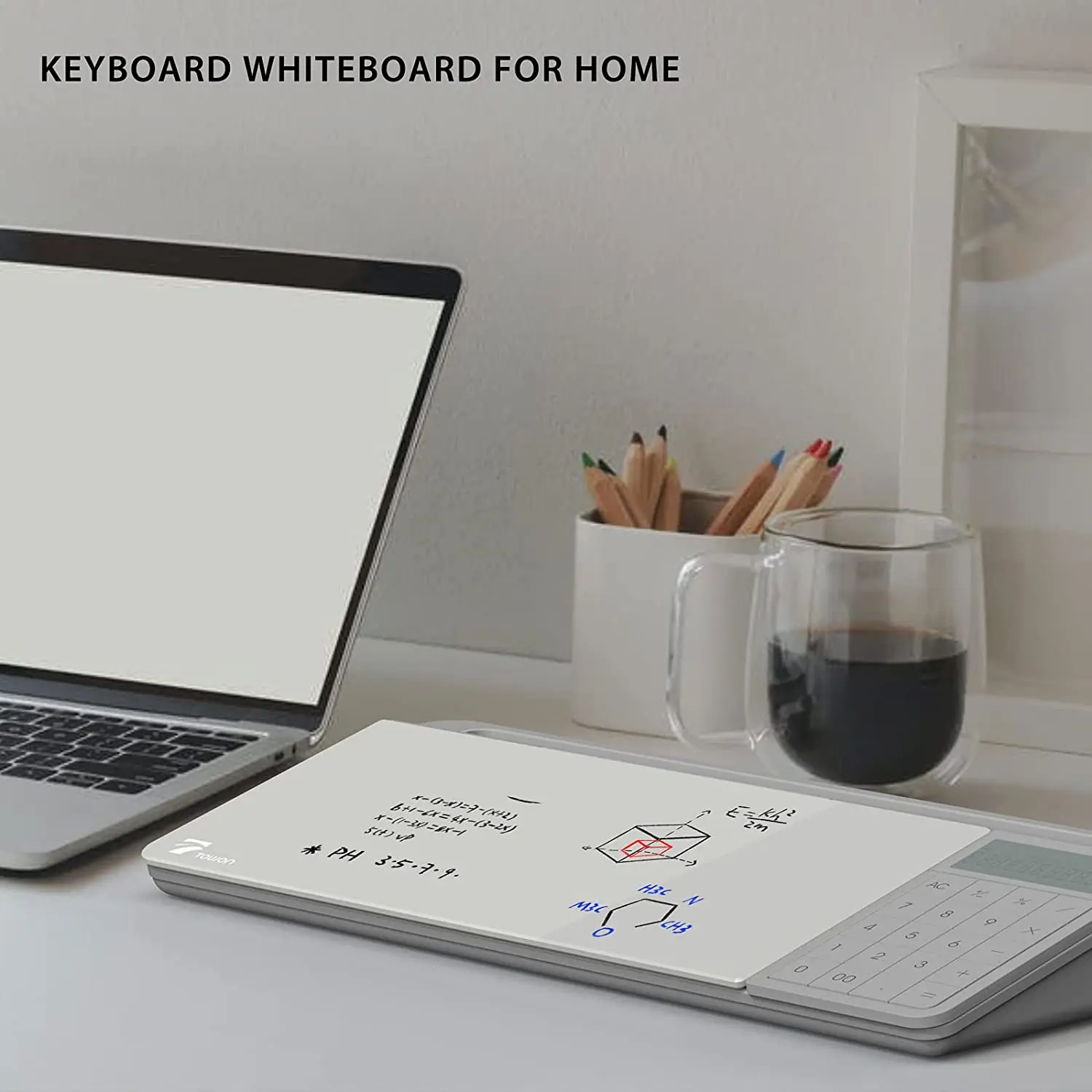 White Frameless Desktop Glass Dry Erase Keyboard Whiteboard For Home