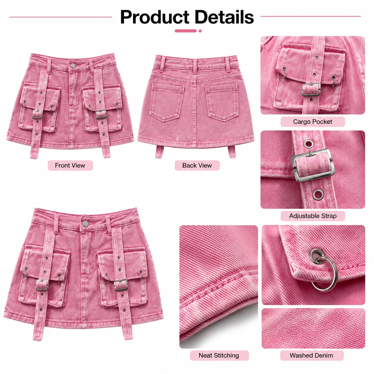 2024 Summer Women Skinny Fit and Flare Big Pocket Y2K Streetwear Cargo Denim Mini Skirt