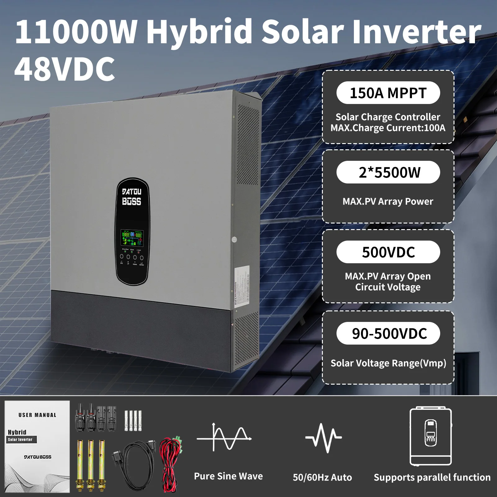 11KW 48vdc Expédié Depuis La France 230vac Conversor de inversor solar híbrido com módulo wi-fi Controlador MPPT DATOUBOSS_voghion.com
