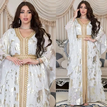 Middle East 2023 Maxi Dress Ladies Muslim Arab Dubai Chiffon Bronzing Robe Kaftan Dresses Women