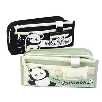 Male large capacity pencil case, female cute panda pencil case, student stationery storage bag