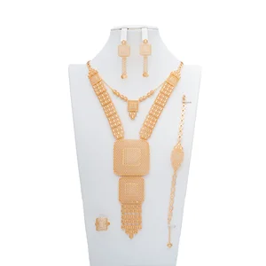 African Costume Big Dubai Jewelry Sets 18K Gold Plated Fashionable Brass for Wedding Party Gifts Following Islam Religious Type