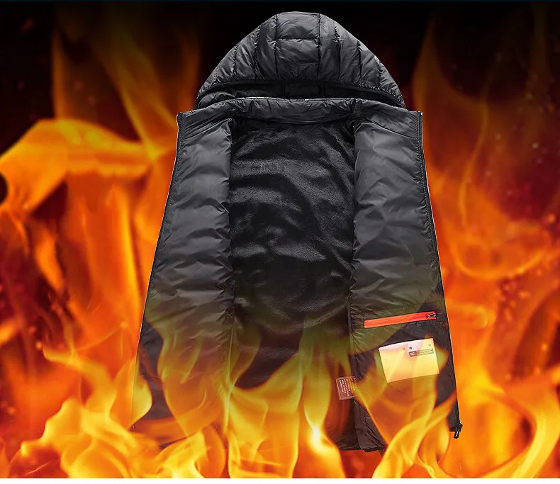 Machine Washable Rechargeable 5V USB Heated Jacket Mens Hooded Winter Heated Jacket for Men