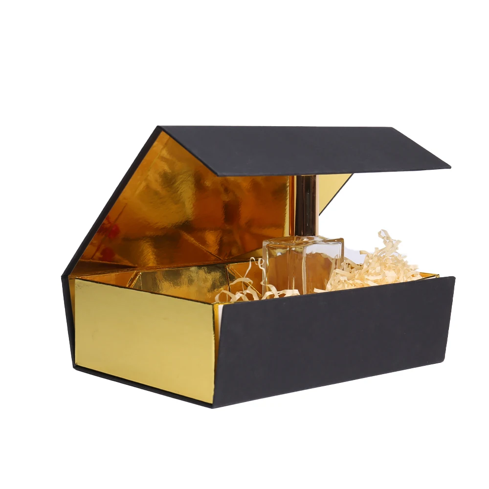 علب تغليف هدايا فاخرة مخصصة من الكرتون الأسود مع طباعة حرارية وغطاء مغناطيسي من الورق، مخصصة للشركات