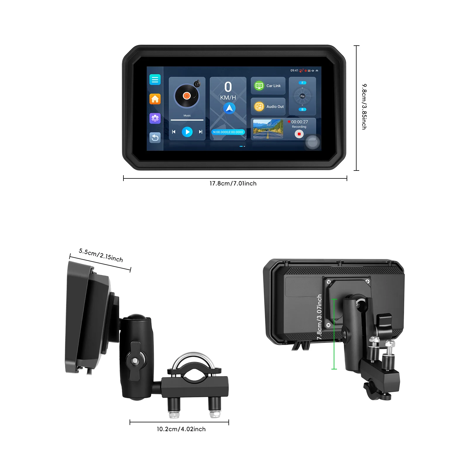 podofo android 464g 6 portable carplay motorcycle screen bt dvr ip68 waterproof ips touch screen stereo oem customization a4415-15