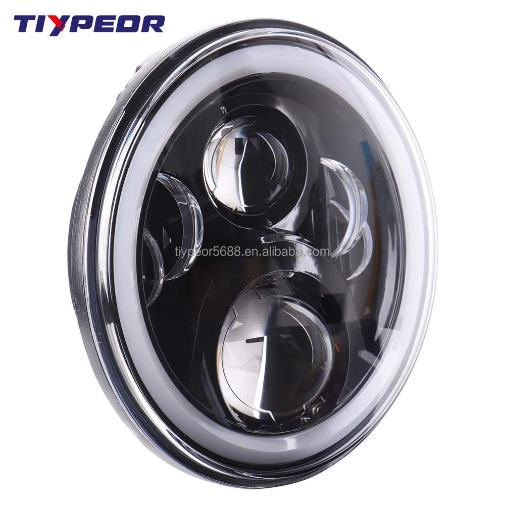 product tiypeor wholesale 12v 24v auto accessories with halo angel eyes drl headlamp for jeep 7 inch round led headlight motorcycle-5