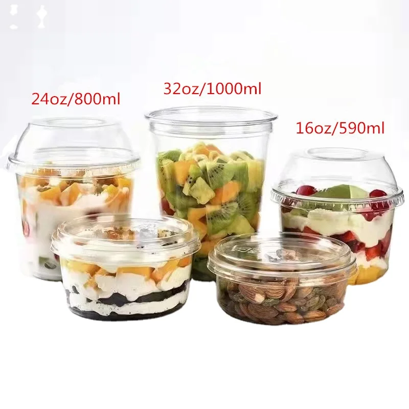 Hot Sale 117mm 16oz 32oz Food Grade PET Disposable Packaging Cups Custom Logo Containers for Fruits Salad Smoothies details