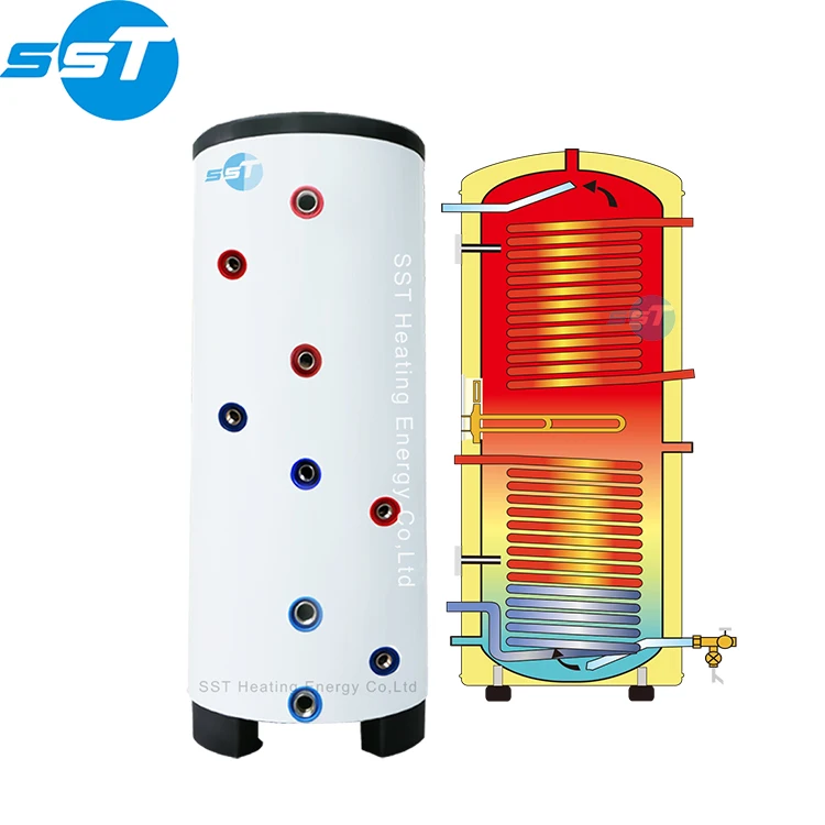 Wholesale home use single coil or two coil 100 Liter air source duplex heat pump hot water storage tank