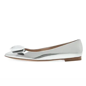 Luxury Silver Patent Leather Jeweled Gemstone Bridal Ballet Flats in Bulk Flat Wedding Shoes for Bride