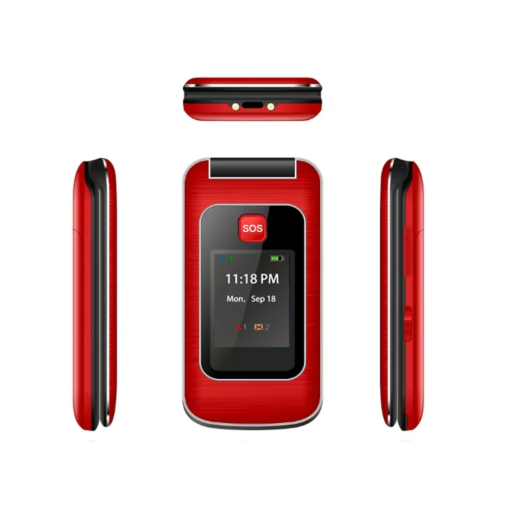 Large Buttons 2.8 Inch LTE Android Quad Core Dual Screen Flippable Smartphone with Touch Screen and 2100mAh Battery
