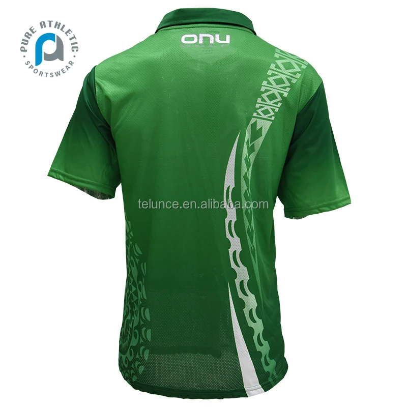 Pure Sublimation High Quality Mesh Man T-shirts Green Polynesian Wholesale Tattoo Buttons Polyester Men's Polo Shirts  Custom