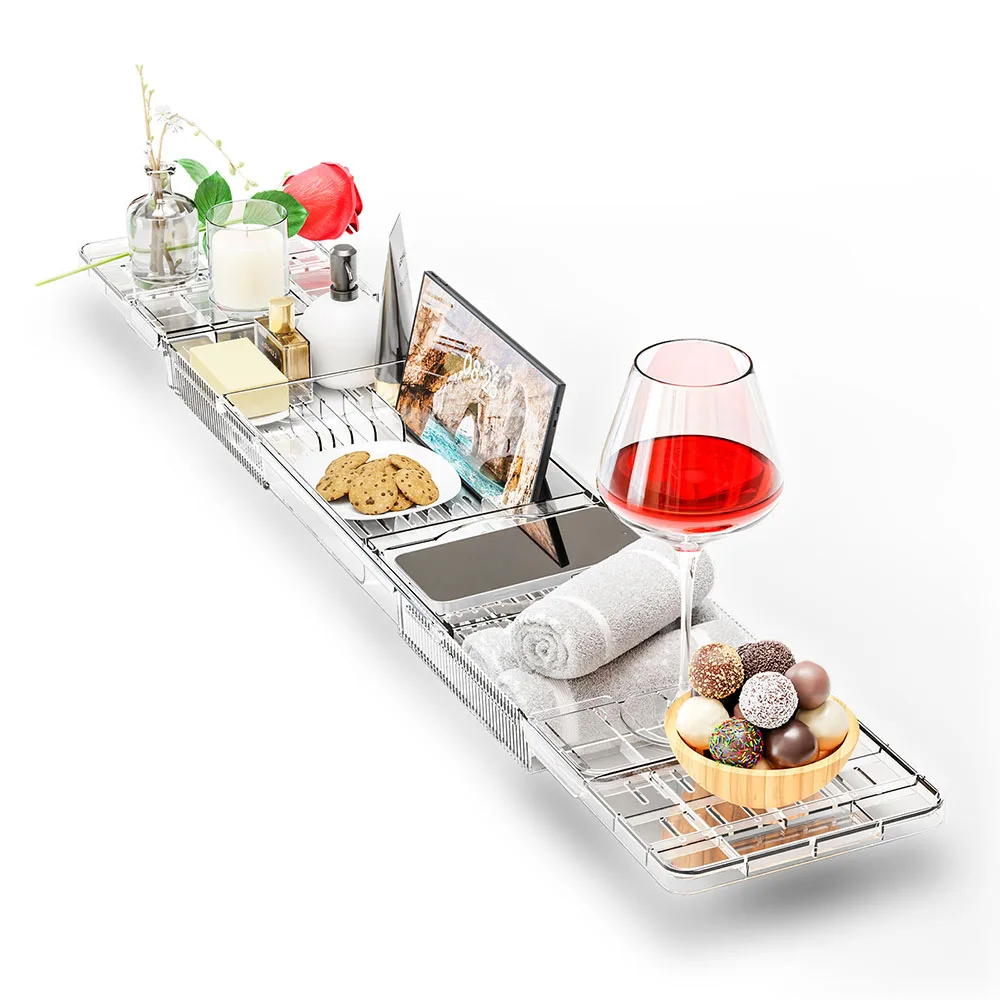 Cross Border Acrylic Retractable Bathtub Rack Household Transparent Storage Makeup Organizers