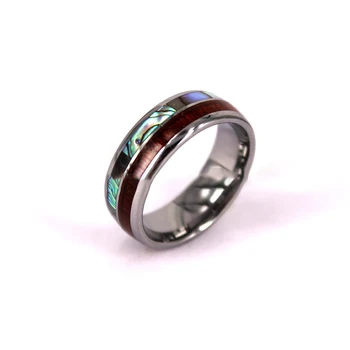 Hot Sale 8mm Black Tungsten Ring Male Women Wedding Band Real Crushed Green Opal Wood Inlay Domed Polished Shiny Ring