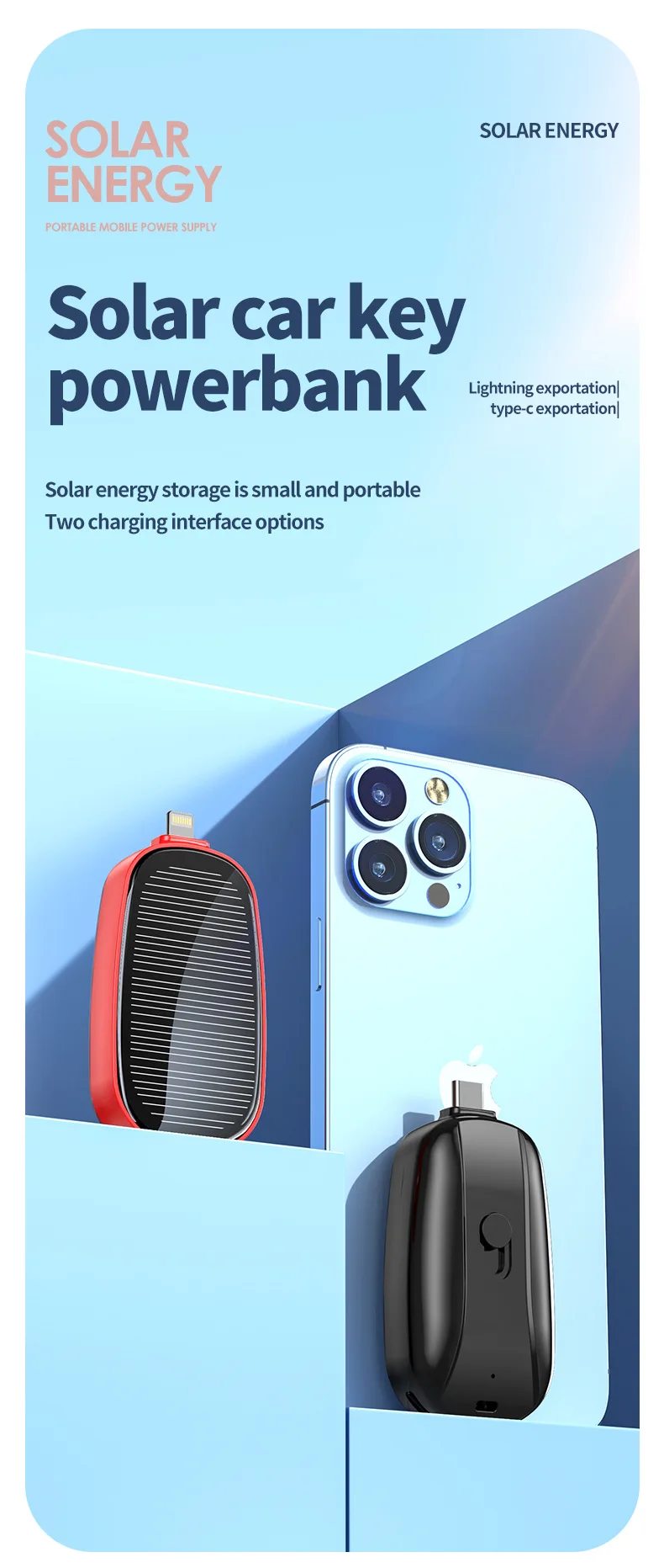 Mini Solar Power Bank Keychain 1200mah Solar Power Bank Keychain Solar