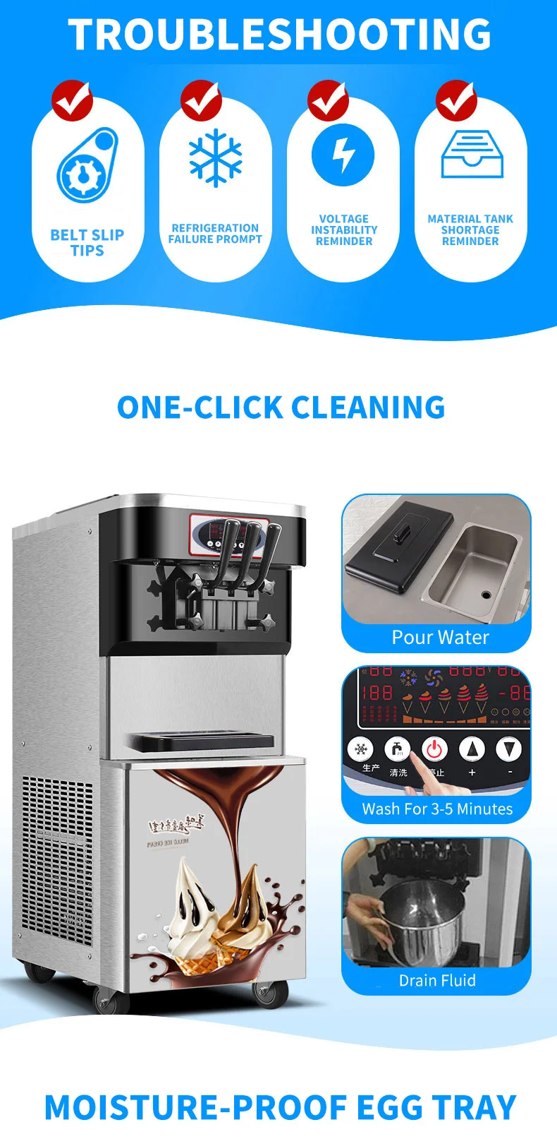 Commercial Ice Cream Machine Intelligent Automatic High Output Cone Type Equipment Stain Steel