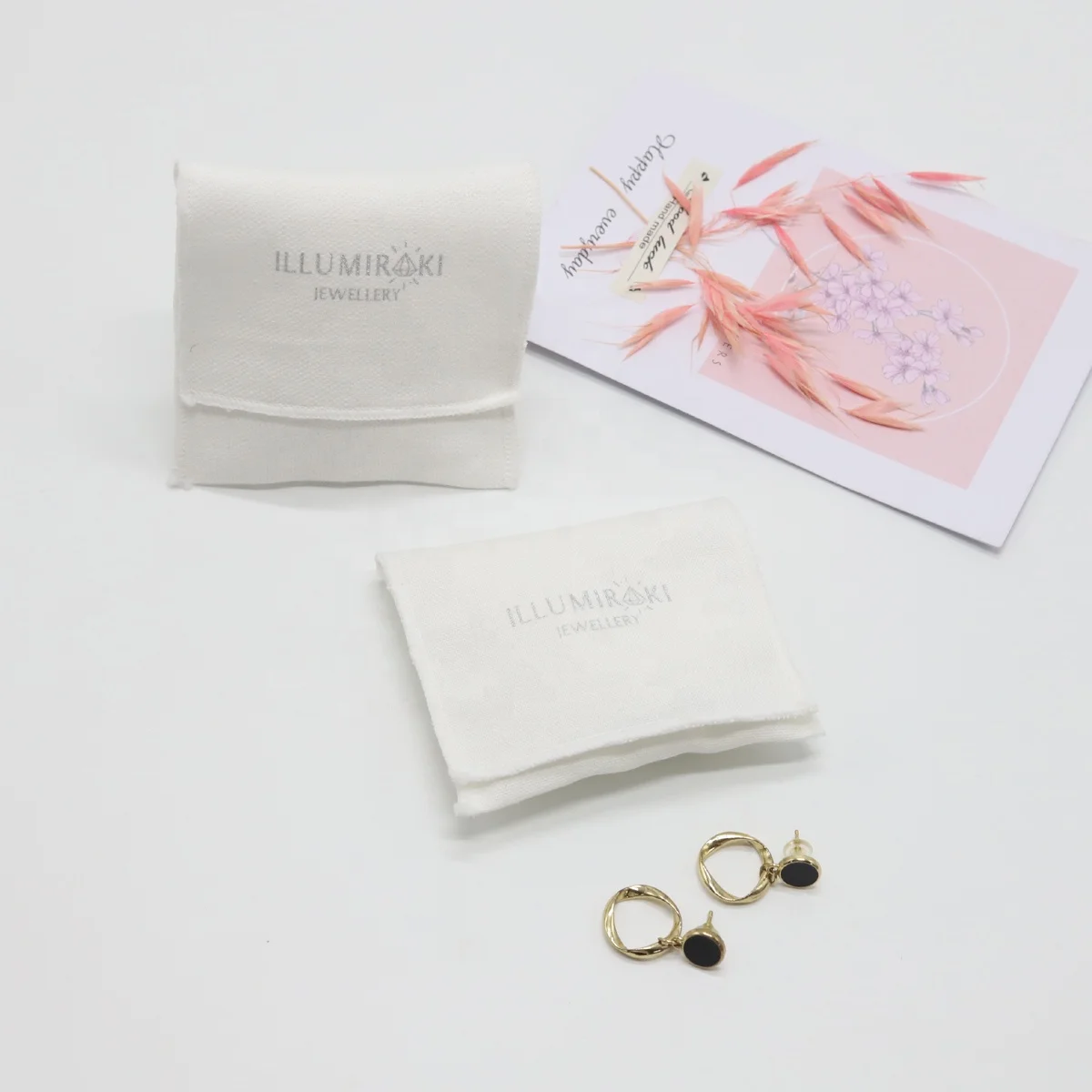 High End Silver Logo Brush Flap Cotton Canvas Jewelry Pouch Envelope Mirror Gift Bracelet Jewelry Packaging Bag