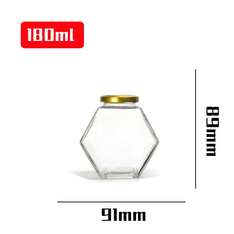 100ml 220ml 380ml Wholesale Luxury Wooden Hexagonal Honey Jar Glass Honey Pot With Disperser