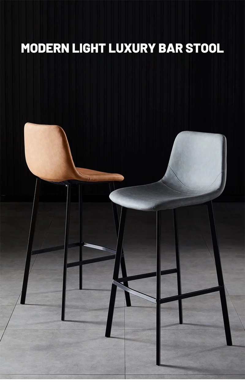 Cheap Metal Black Vintage Leather Bar Stools With Metal Base Footrest