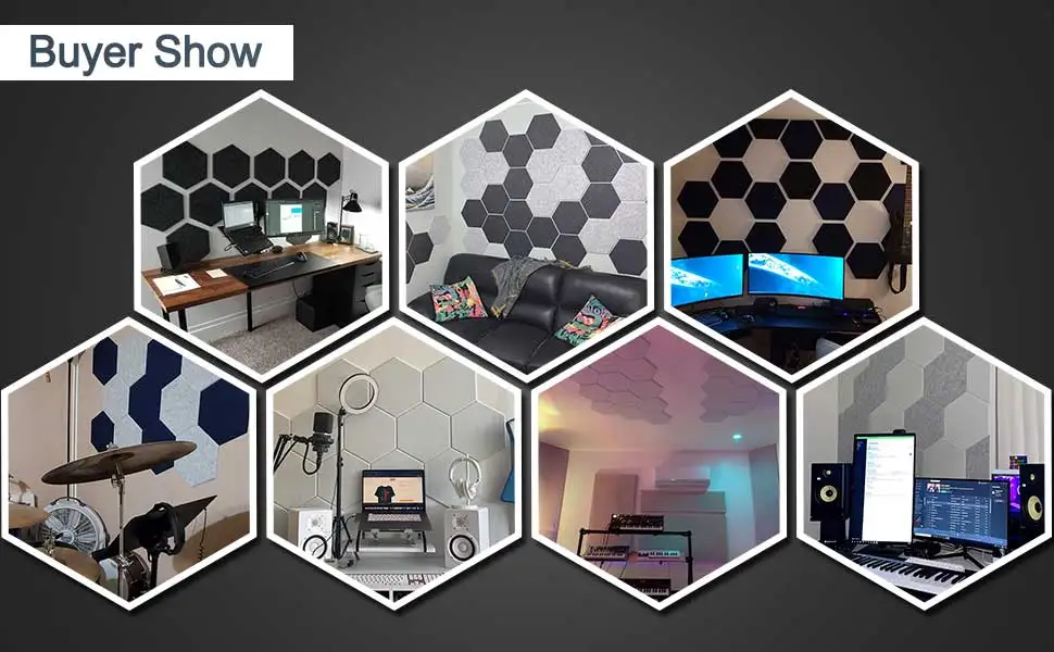 Large 12-Pack 14x12x0.4 Inches Self-Adhesive Hexagon Acoustic Panels Modern Design Wall Soundproof Dampening for Bedroom Walls factory