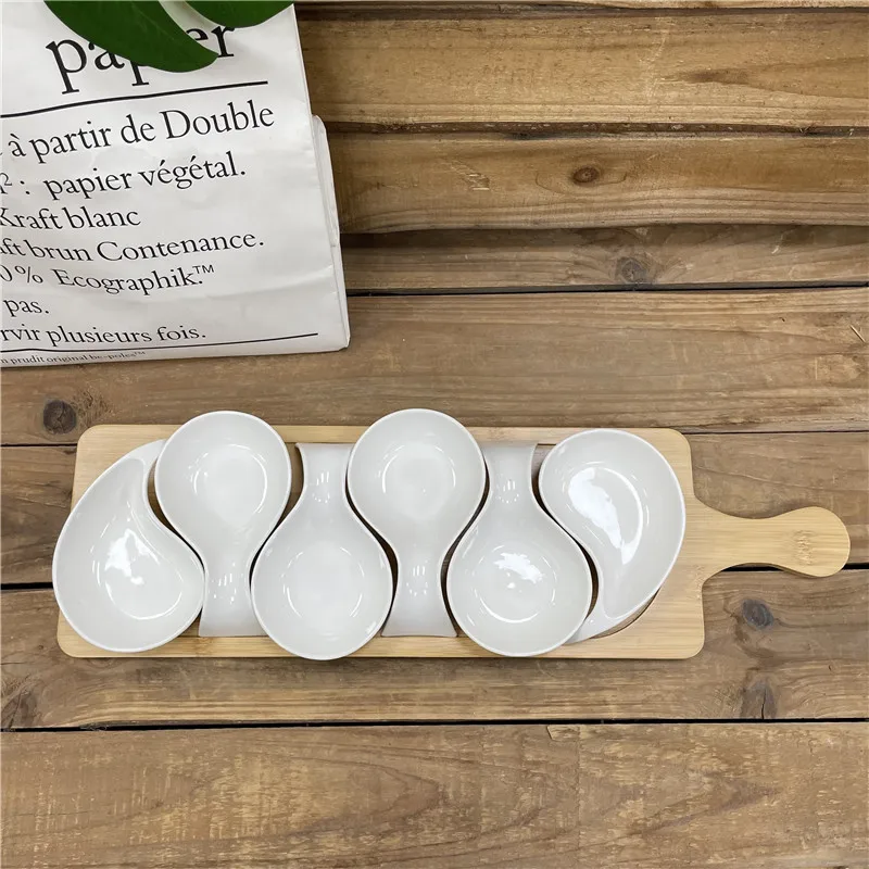 Condiment Serving Tray Platter 4 pieces Dipping Cups Sauce Dish Plate Dessert Bowls
