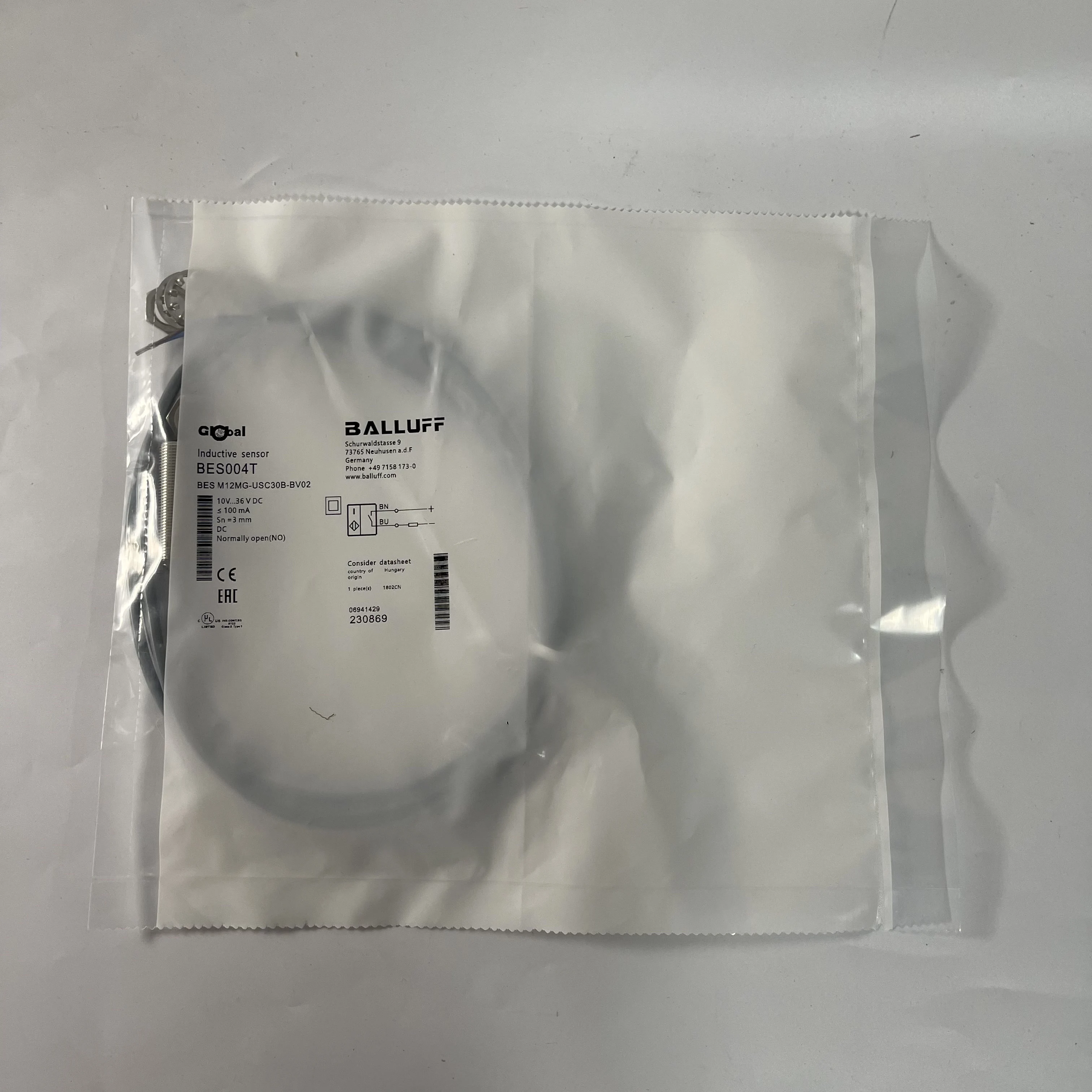 BALLUFF Inductive Proximity Sensor BES004T BES M12MG-USC30B-BV02 BALLUFF Inductive Proximity Sensor BES004T BES M12MG-USC30B-BV02