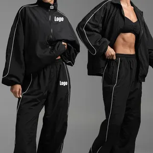 New Fashion High Quality Casual Sport Windbreaker Zipper up Jacket and Pant Two Piece Polyester Quick-dry Tracksuit for Women