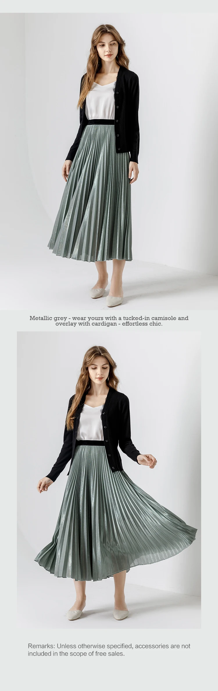 Na121 Fall Long Skirt Elegant Undefined Sunray Blue Green Gray Knit