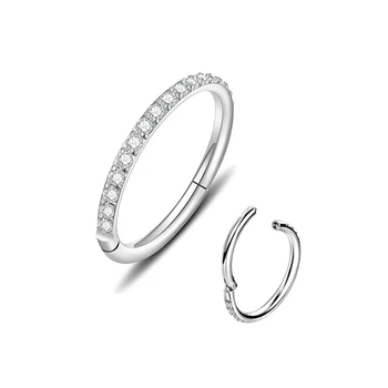 316L Steel Hinged Segment Hoop CZ Stone Nose Ring Septum Clicker Ear Cartilage Tragus Helix Lip Earring Piercing Body Jewelry