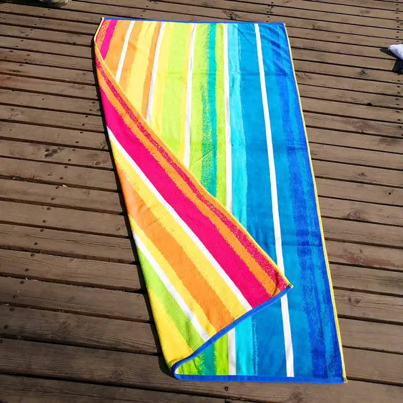 Wholesale 100% Cotton High Quality Custom Velour Jacquard Woven Striped Bath Beach Towel manufacture