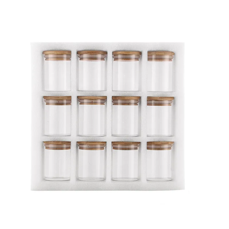 Wholesale Bamboo Lid 12 Piece Glass Jars Pearl Cotton Set Spice Dried Fruit Storage Box Heat Resistant Storage Boxes