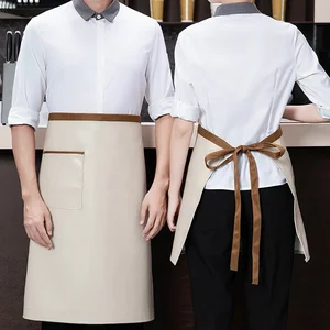 PU Leather Half Apron Waterproof Oilproof Kitchen Waiter Uniform for Men Women Dishwashing Food Service for Restaurant Bar